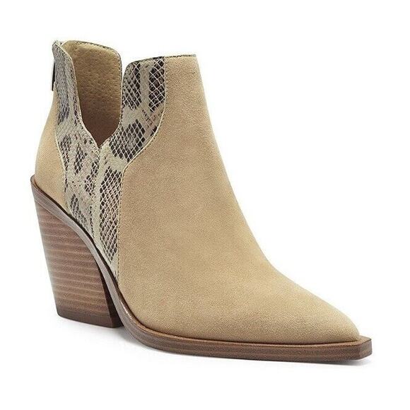 Vince Camuto Gannilla Suede & Snake Point Toe Ankle Western Boot 5.5M NWOB - Picture 2 of 7